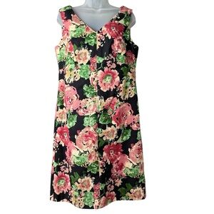 Talbots Shift Dress Size 12 Black Pink Ditzy Floral Lined Wedding Guest